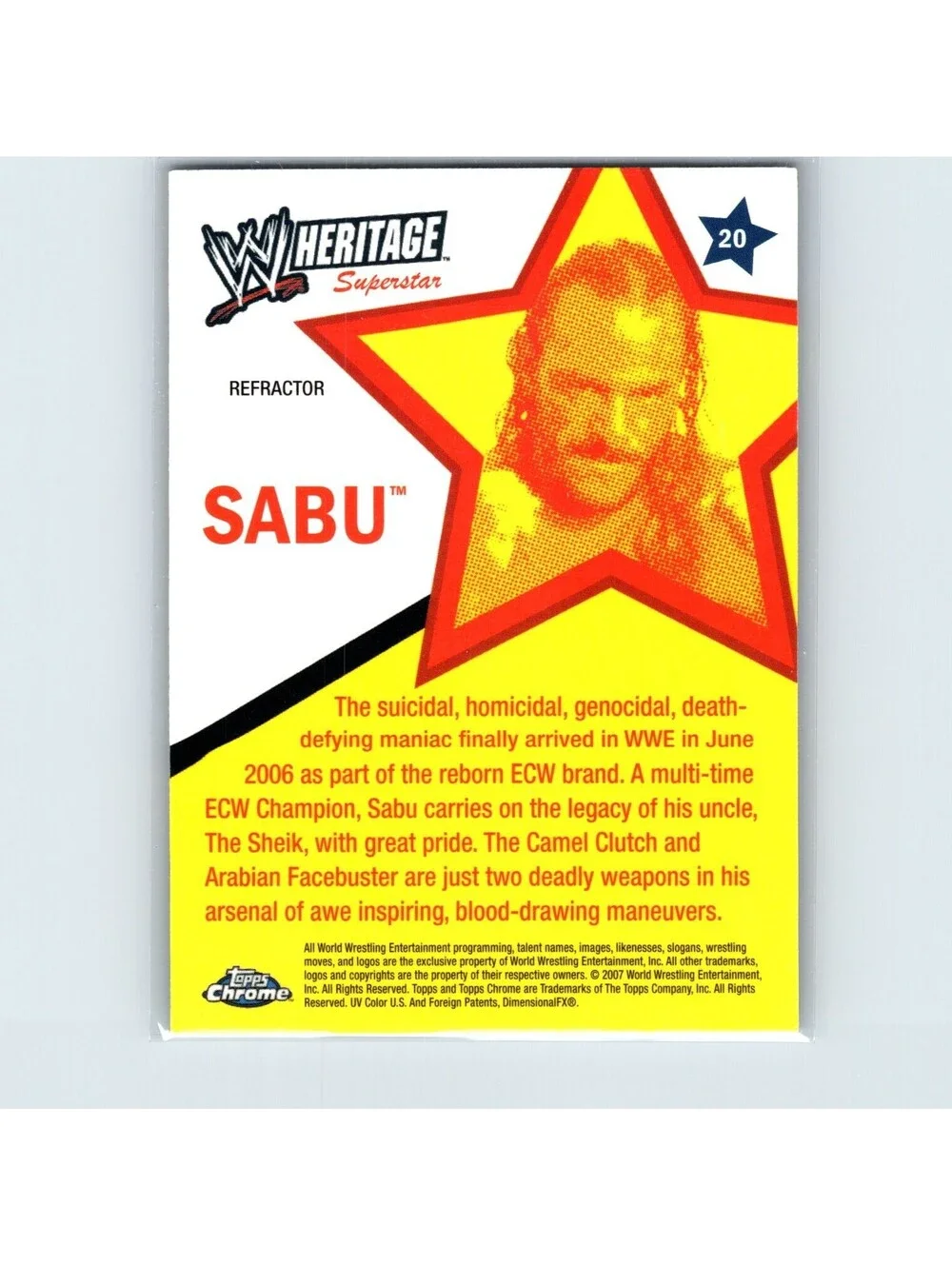 2007 Topps Chrome Heritage II WWE Sabu Rookie #20 Refractors